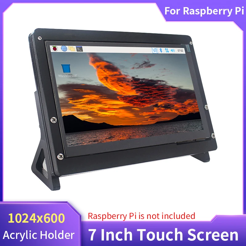 

Raspberry Pi 7-дюймовый сенсорный экран 1024x600, совместимый с HDMI ЖК-дисплей, дополнительный акриловый чехол для Raspberry Pi Orange Pi PC