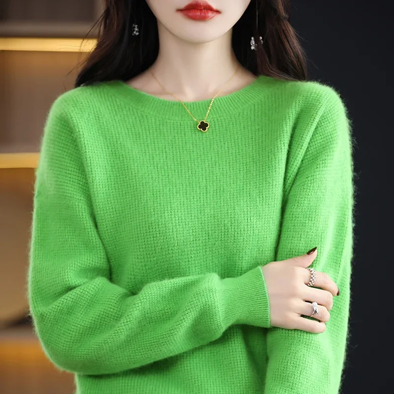 2023 New Women's Sweater 100% Pure Mink Cashmere Women's Pullover O-Neck Knitted Sweater Women's Thickened Loose Top