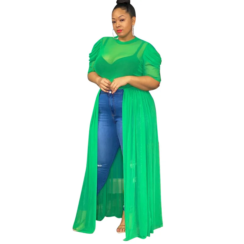 Plus Size Blouses Summer New Perspective Slim Sexy Solid Color Polyester Net Large Top  For Fat Women Women's Elegant Blouses