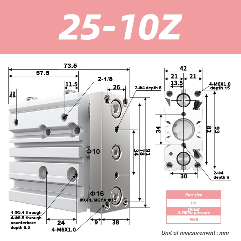 

MGPM25 MGPL25 Компактный направляющий цилиндр Тонкий трехосный пневмопневматический цилиндр с направляющим стержнем