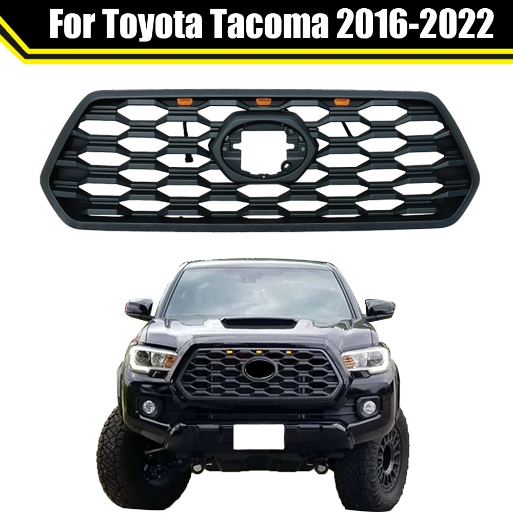 

Off Road Car Grilles ABS Front Bumper Hood Racing Grill Matte Black For Toyota Tacoma TRD 2016-2022 With LED Lights