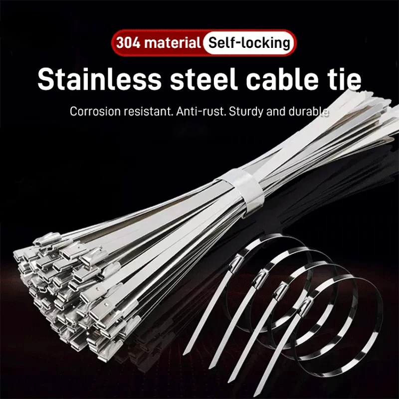 

Stainless Steel 304 Self-Locking Cable Tie 4.6x100/150/200/250/350/350/400mm metal tied Band 100 sticks/pack