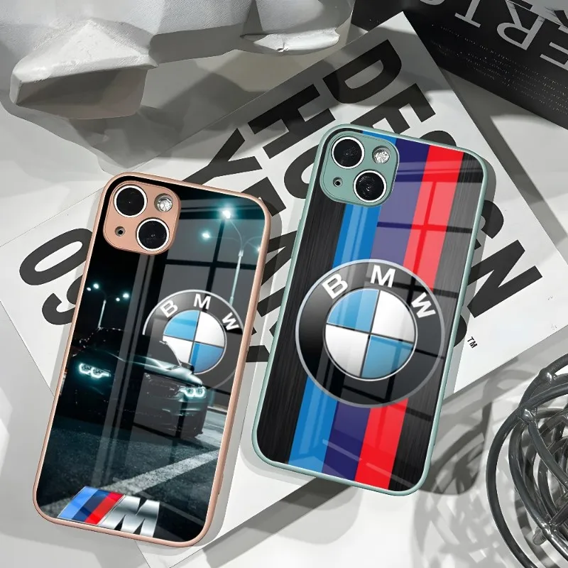 

Роскошный чехол для телефона BMW Sports Drift Car, новинка для IPhone 14 13 11 12 XR XS MAX 7/8 X Plus, цветные чехлы из закаленного стекла для пар