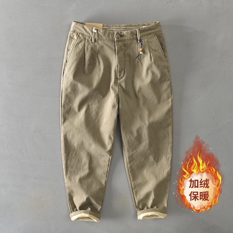 

Thicken Velvet Stretch Cotton Pants Men 2022 Autumn Winter Solid Simple Streetwear Casual Trouser Mens Pantalon Homme