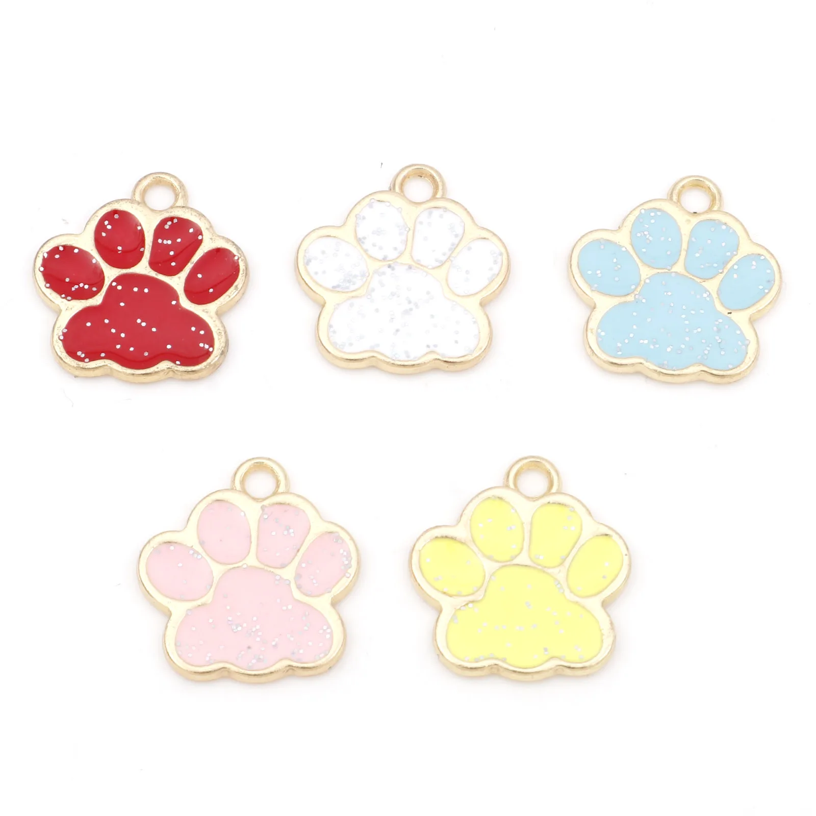 

20PCs Enamel Cute Pet Charms Dog Paw Claw Gold Color Charms For Jewelry Making Colorful Metal Pendants DIY Findings 17mm x 16mm