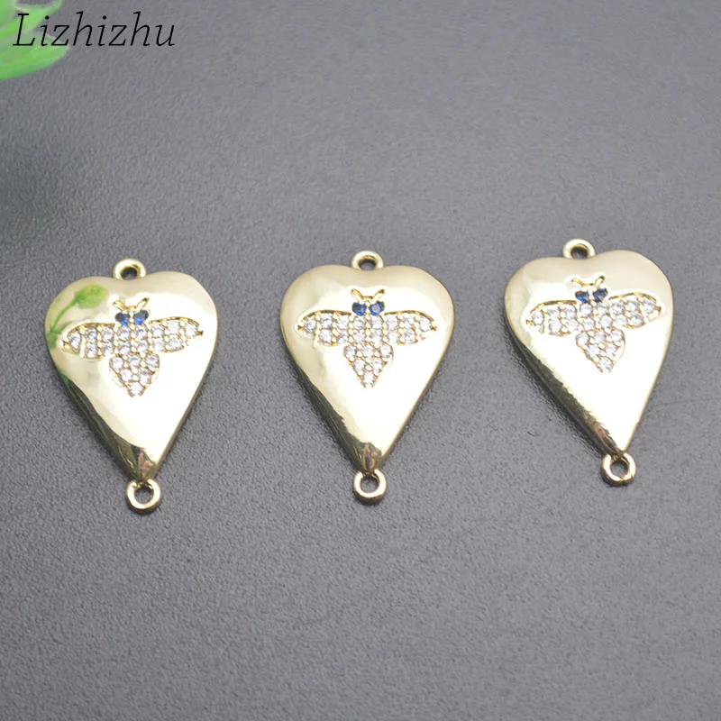 Wholesale New Style Nickel Free Anti Fading Gold Color Cute Heart Bee Charm Connectors for Jewelry Bracelet Making 10pc
