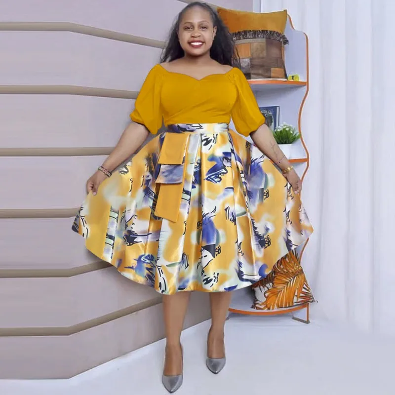 

Dashiki Print African Dresses For Women Fashion Party Big Swing Fairy Dress Vintage African Clothes Spring Summer Vestidos L 3XL