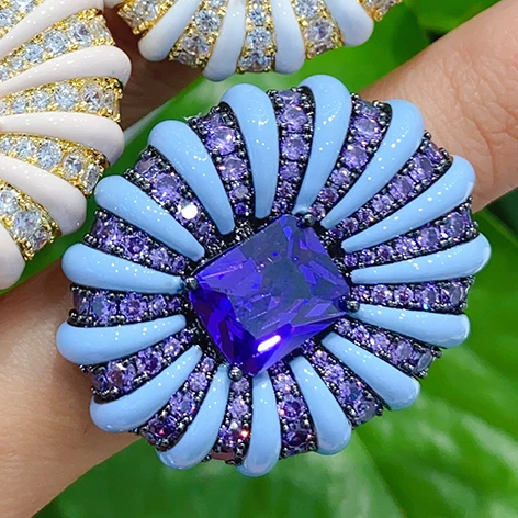 GODKI Роскошные смелые кольца с большим цветком для женщин Свадебные кубические циркониевые аксессуары из Дубая кольцо на палец пляжное ювелирное изделие 2022
