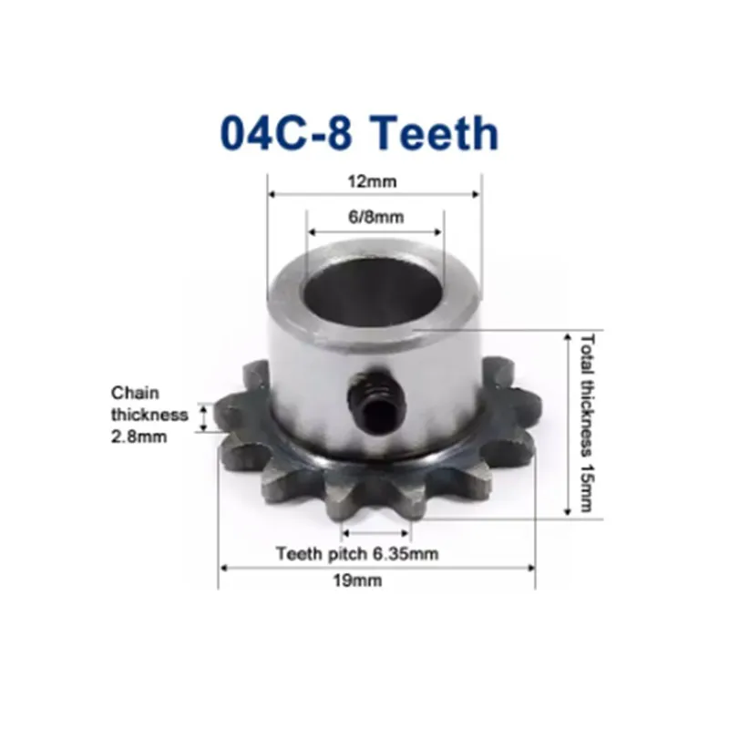 Фото Звездочка 04C 8T с отверстием 6/8 мм, 45 зубьев #   Стальная цепная звездочка с отверстием под крепежный винт M5, готовая шестерня для конвейера №2