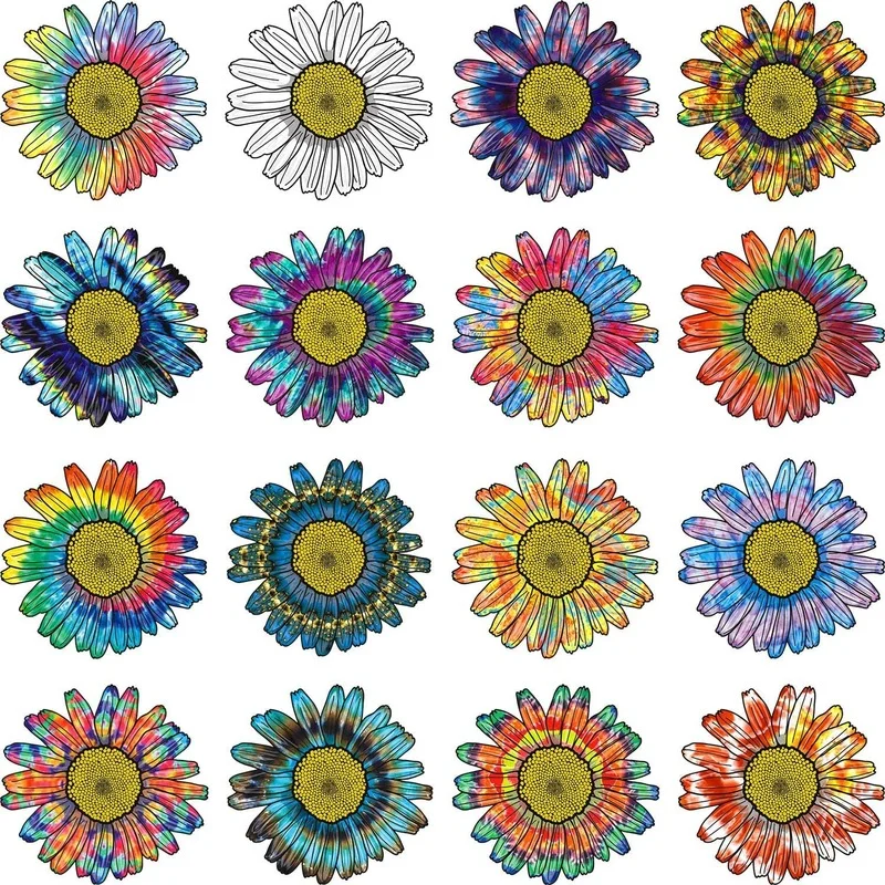 

16 Pieces Rainbow Daisy Flower Car Sticker Waterproof Decals for Laptops Luggage Cars 7x7cm N93