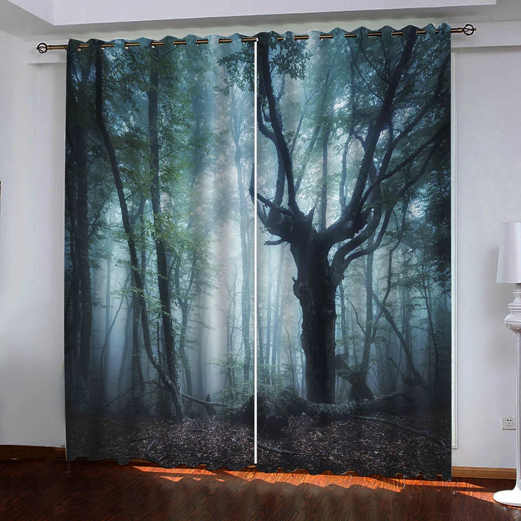 

Forest light 3D digital printing curtain Living room bedroom home decoration 90g polyester fiber curtain fabric two pieces