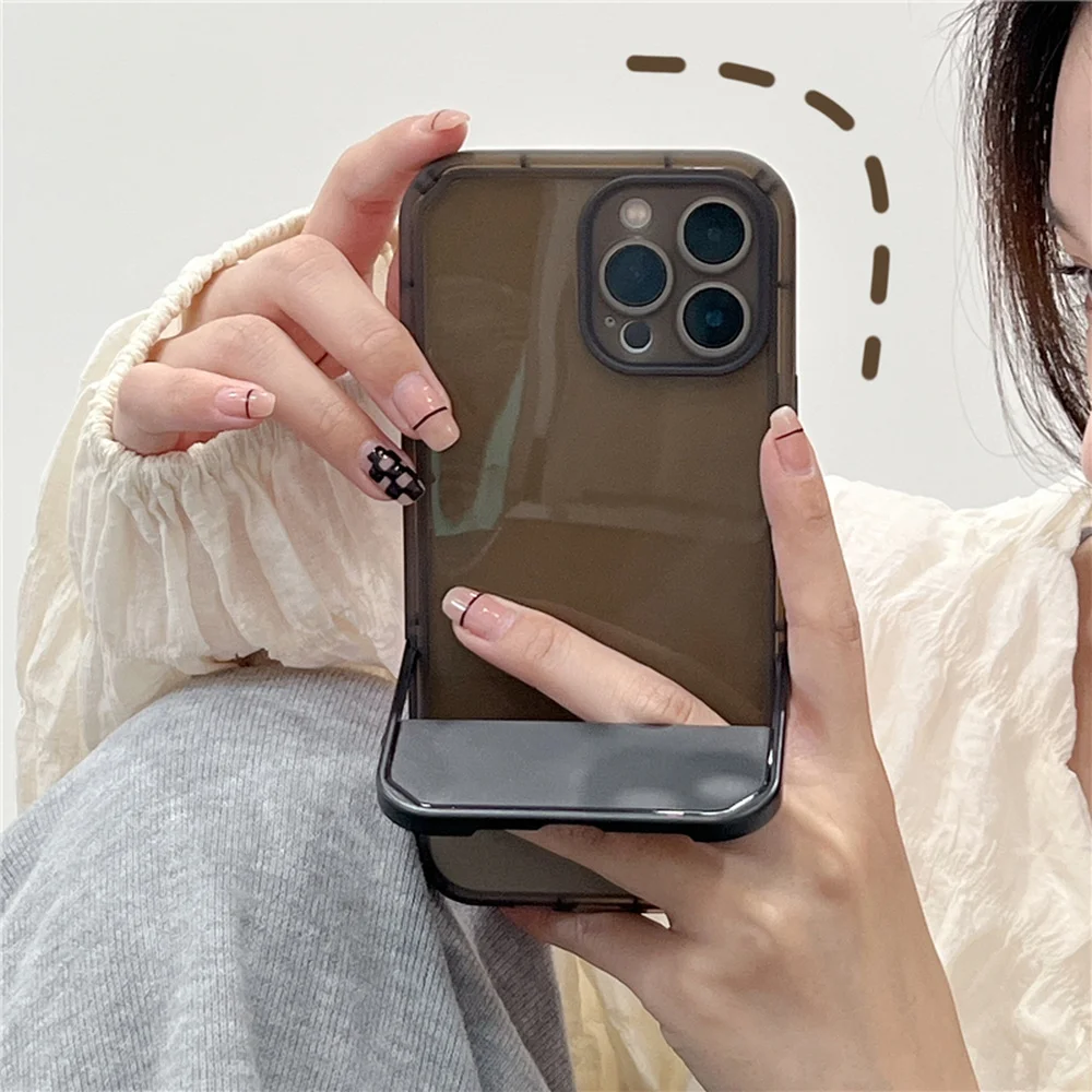 

Luxury Transparent Invisible Bracket Case for iPhone 13 12 11 Pro Max X Xr Xs Camera Protector Soft Silicone Shockproof Cover