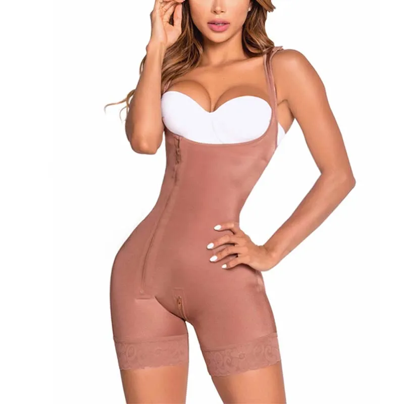 

Glossy Double-Breasted Side Closure With Zipper Fajas Shapewear Breathable Open Bust Body Shaper Flatten Abdomen Cincher