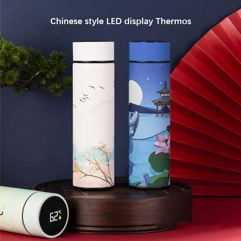 Cup Intelligent Temperature Display Water Bottle Heat Preservation Vacuum Flask For Coffee Tea Chinese Style
