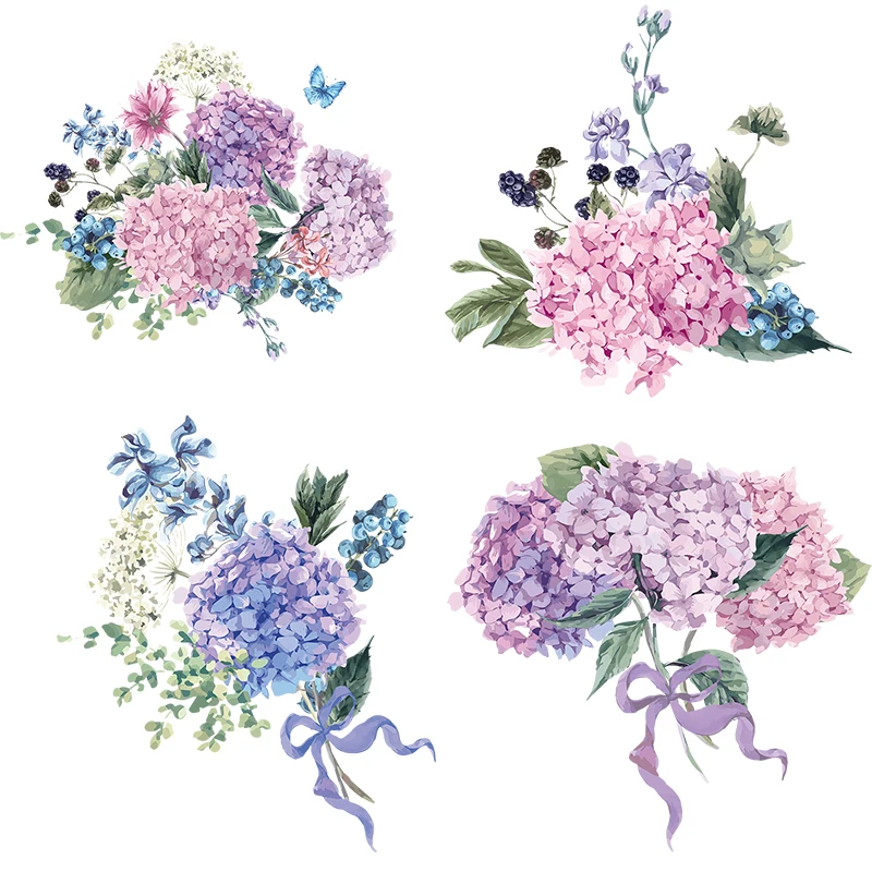 

Элегантная Гортензия Three Ratels QCF6, Цветочная наклейка, виниловая ПВХ наклейка для дома, спальни, стены, окна, двери, холодильника, кухни