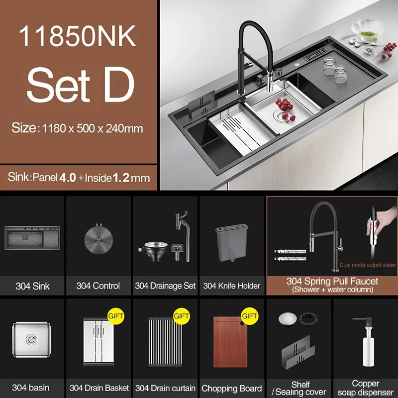 

ASRAS новая нанометрическая кухонная раковина ручной работы, раковина толщиной 4 мм, глубиной 240 мм, большой размер, одиночная кухонная раковина с сливной пластиной, раковины