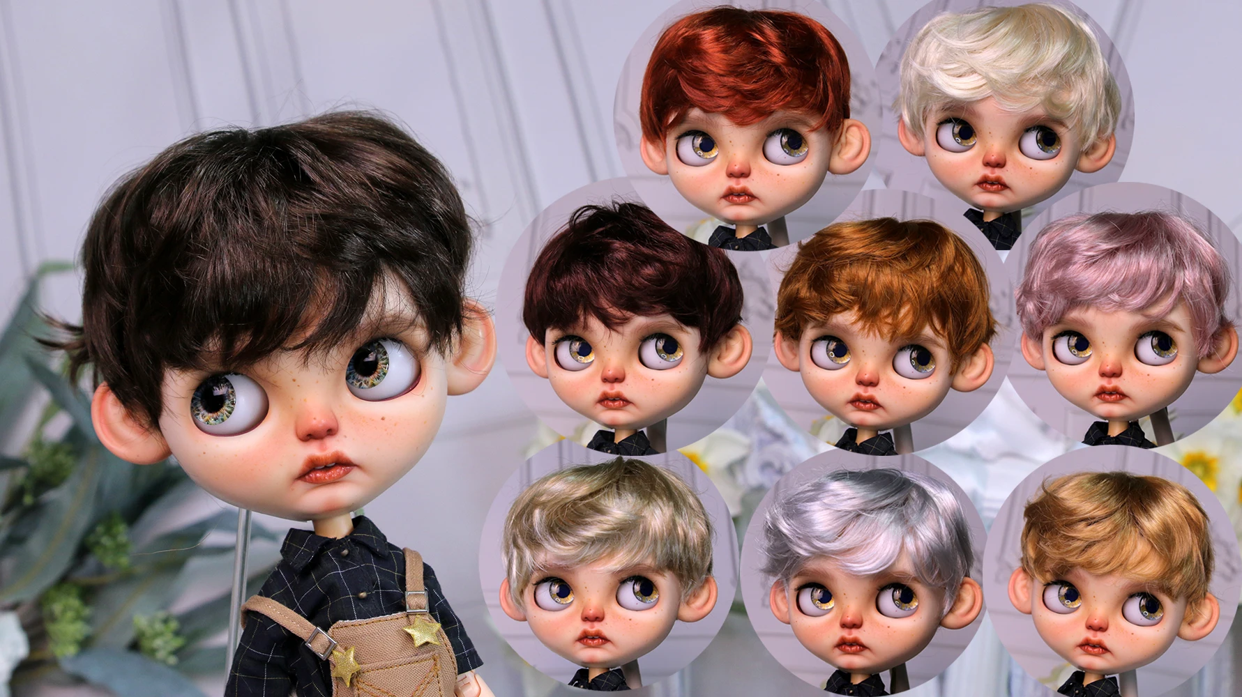 

Blythes Doll Emulation Hair fits in a stylish 1/6 size super cool imitation mohair wake up hair short micro curly wig coffee etc