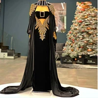 dubai mermaid evening dresses velvet long sleeve high neck beading sequined muslim formal party prom dress robes de soir%c3%a9e