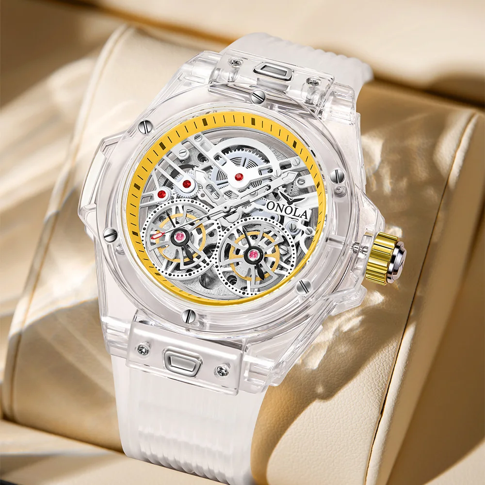 Фото Новые модные спортивные мужские часы для отдыха с двойным маховиком, автоматические механические часы, водонепроницаемые автоматические часы с турбийоном для мужчин №1