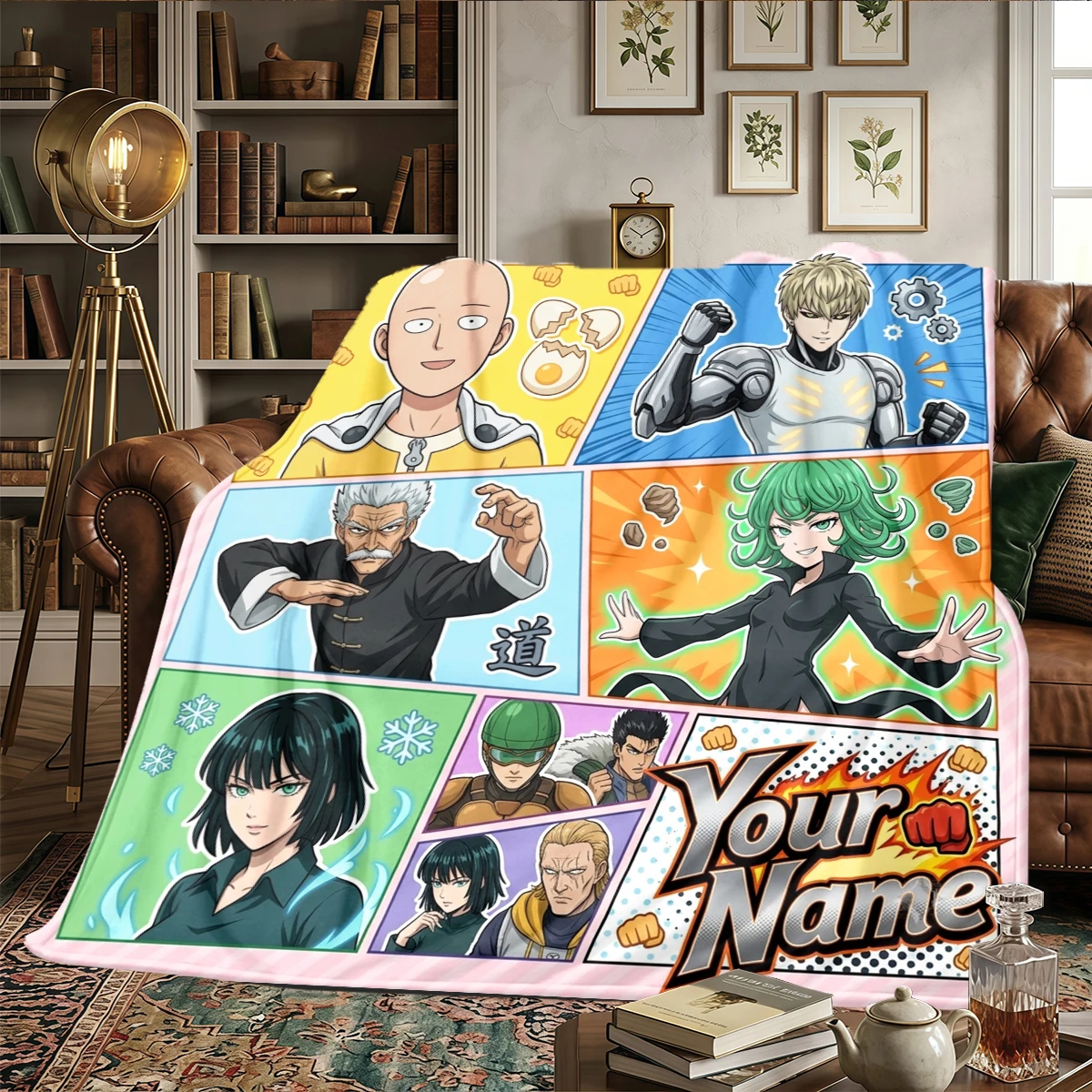 Фото Фланелевое одеяло с индивидуальным принтом One-Punch Man - теплое и уютное, идеально подходит для спальни, дивана, кровати, кресла, пикника, путешествий - HE63 №5