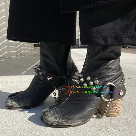 Ботинки в стиле панк-Tabi с металлическими заклепками и цепочкой винтажном