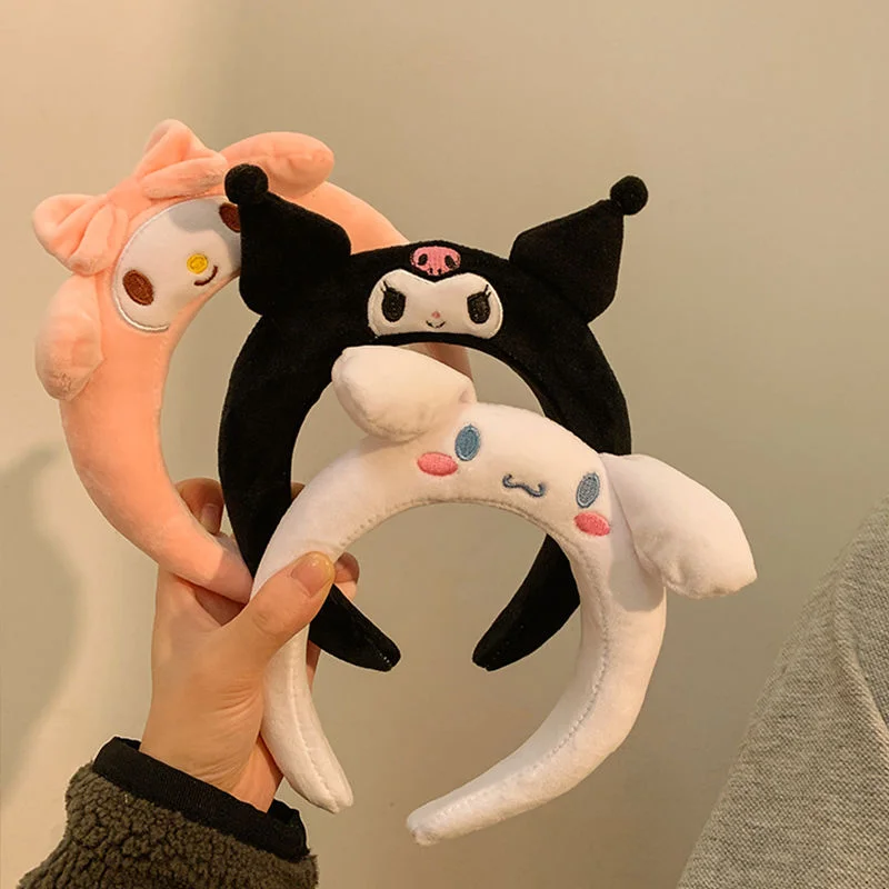

Kawaii Sanrios Hair Band Cute Kuromi My Melody Cinnamoroll Cartoon Wash Hair Band Accessories Plush Toy for Girls Gifts