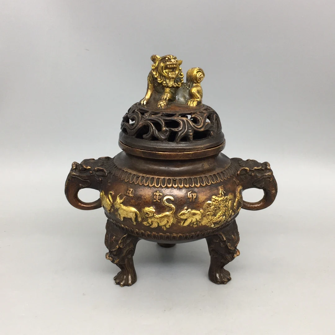 

Exquisite Antique Pure Copper Zodiac Incense Burner Ornament