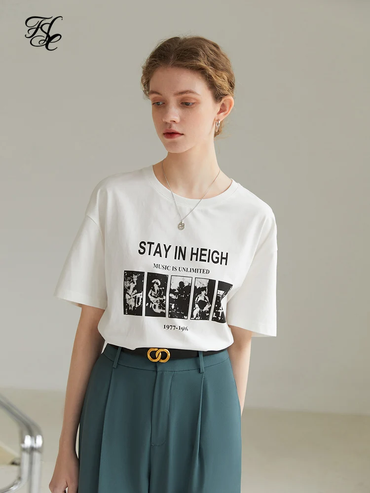 

FSLE O-Neck Short Sleeve Women T-shirts Solid Casual Loose White Women Tops 2022 Spring New Cotton T-shirt футболка