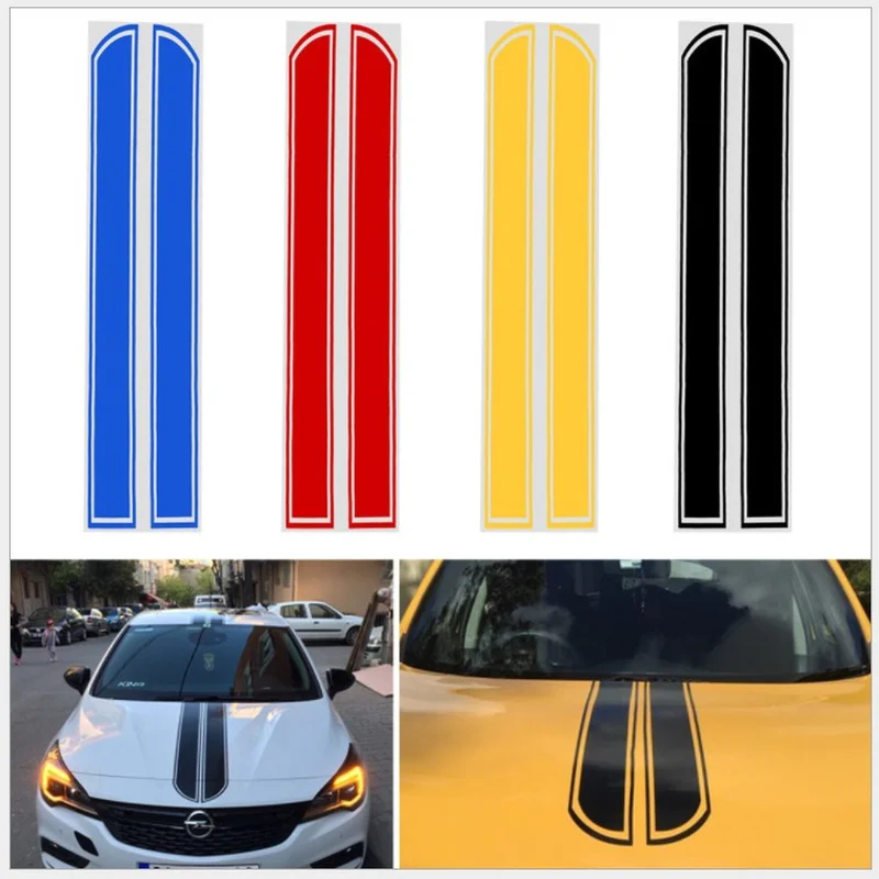

2Pcs Black White Red Vinyl Car Bonnet Stripes Hood Sticker Cover Decal PVC Decal Whole Body Stickers Accessories