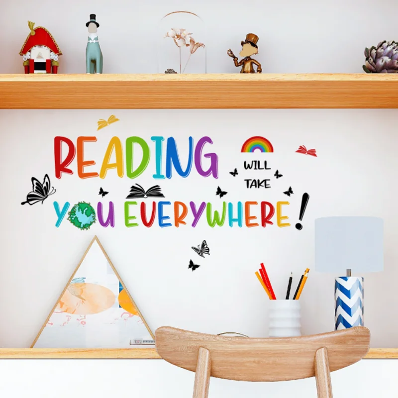 

Colored English Slogans Reading Wall Sticker Cartoon Children's Bedroom Background Decoration Kindergarten Classroom Stickers