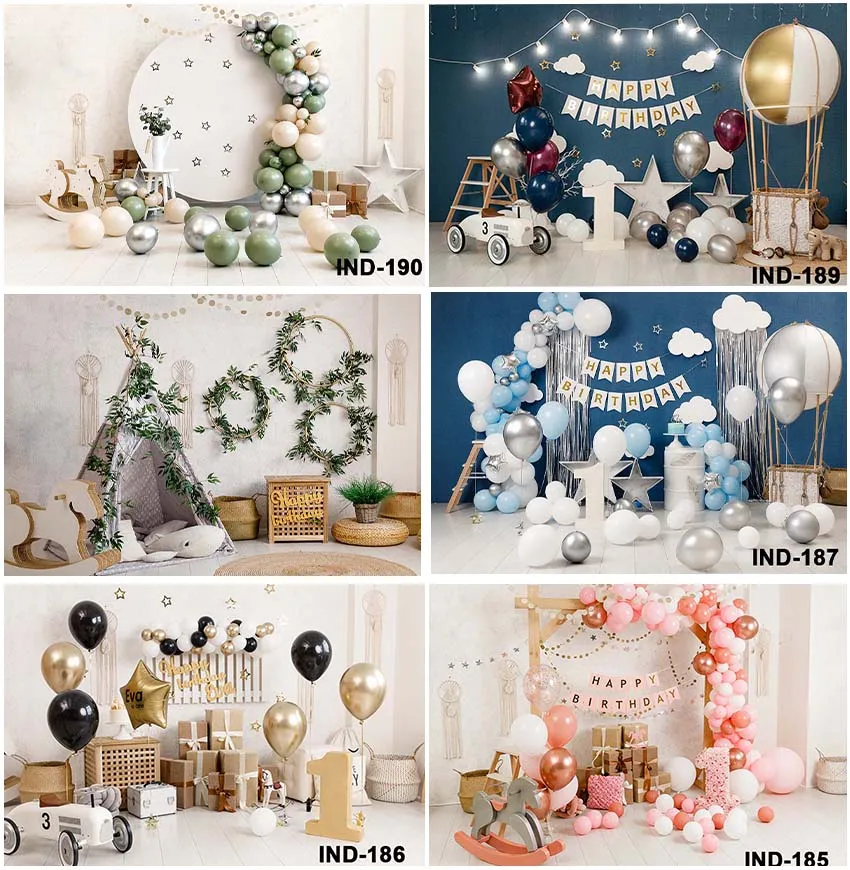 

Balloons Colorful Happy Birthday Party Backdrops Decor Cake Smash Baby Shower Newborn Children Portrait Photocall Backgrounds