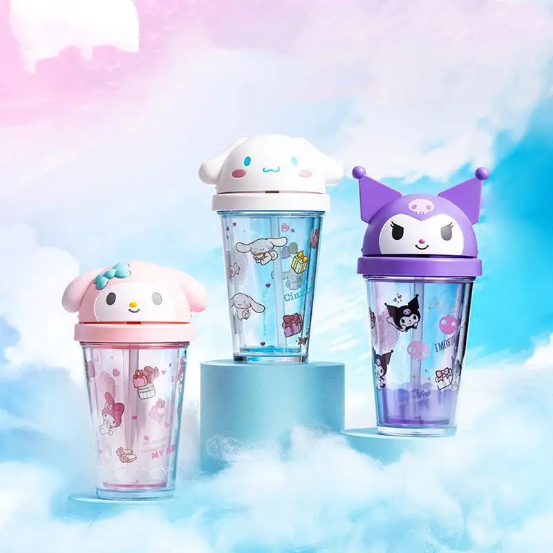 

Новинка 2022, Kawaii Sanrio Cinnamoroll Kuromi My Melody, пластиковая мультяшная флип-чашка 320 мл, Ins стиль, детские подарки, милая чашка для воды