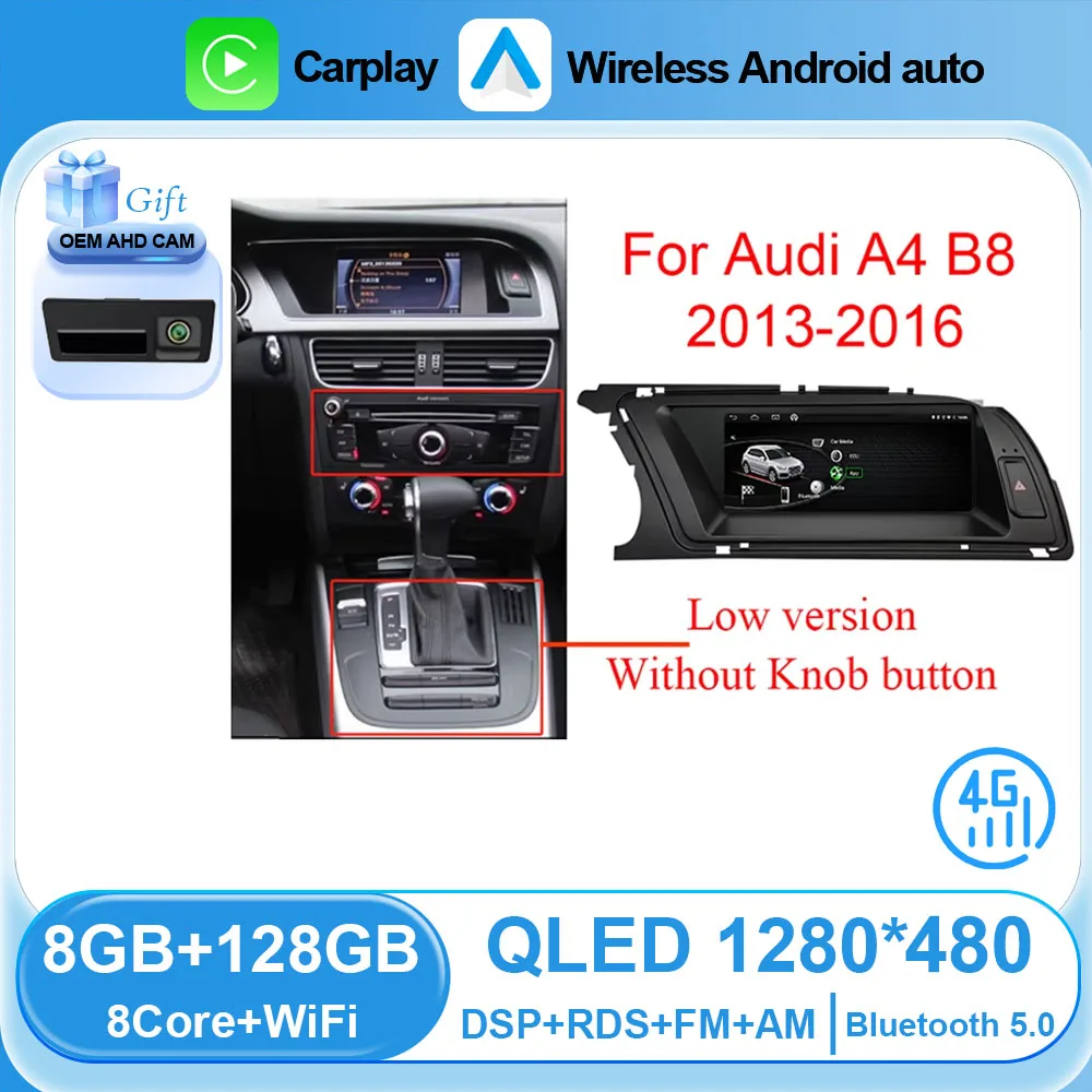 

8,8-дюймовый Android Carplay для Audi A4 B8 2009-2016 Автомобильный радиоплеер Carplay Видео GPS-навигация Мультимедийный QLED экран WIFI