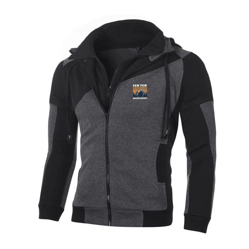 

Black Cats Men Pew Madafakas Printing Spring Autumn Popular Padded College Zipper Jackets Motorcycle Hip Hop Coats Tops