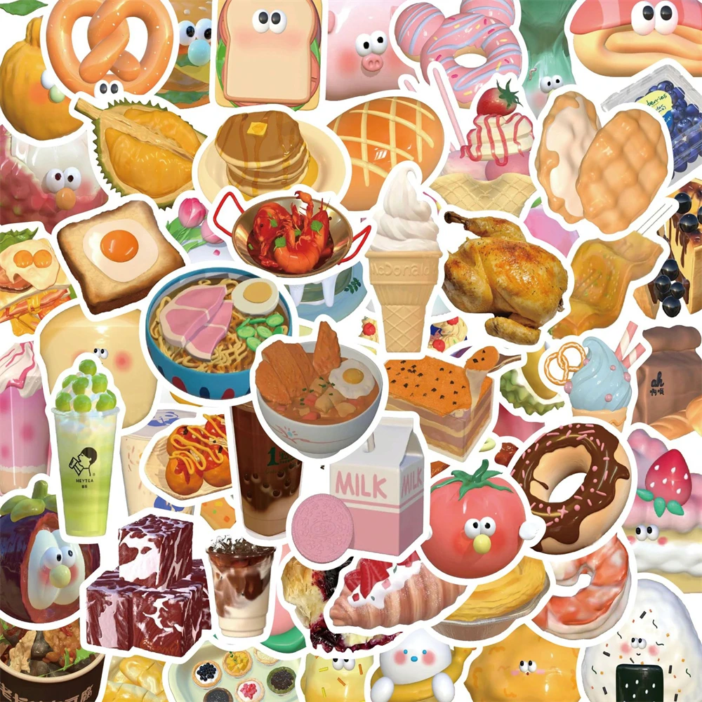 

10/30/50PCS Cartoon Fashion 3D Food Trend Cute Creative Graffiti Sticker Bike Scooter Helmet Laptop Computer Wholesale