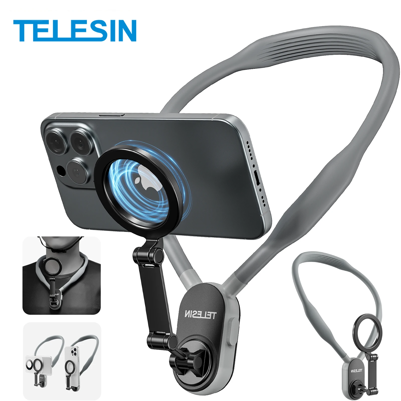 TELESIN силиконовое магнитное крепление на шею быстросъемное для Iphone 16 15 14 13 12 11 10