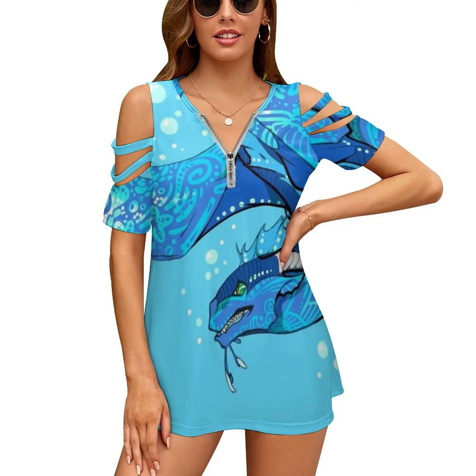 Женская рубашка с коротким рукавом на молнии |