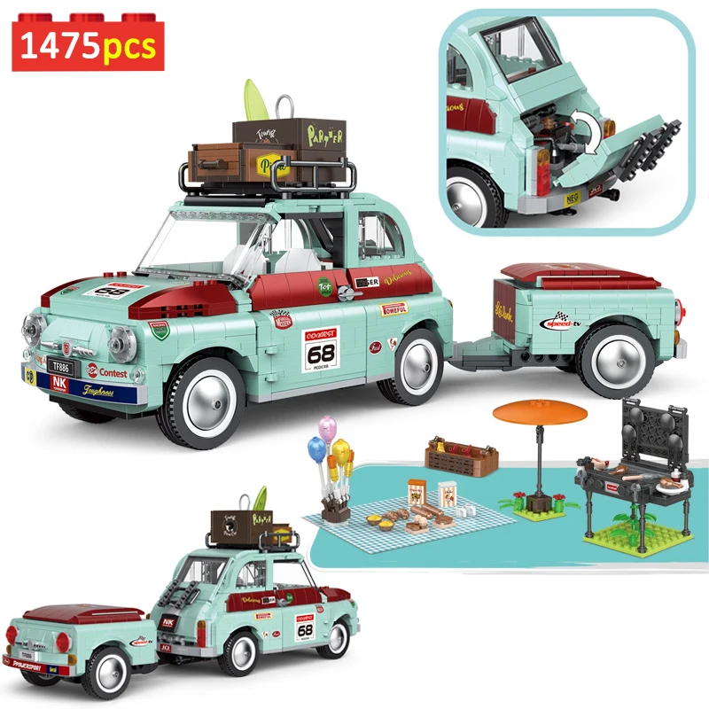 

High-tech Series 1475pcs Outdoor Camping Van Model Building Blocks City MOC Creator Holiday Travel Picnic Car Bricks Toys Gifts