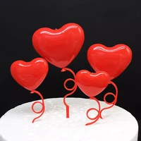 4pcs mix size heart balloons cake toppers valentines day party supplies anniversary wedding cake decorations red heart ornaments