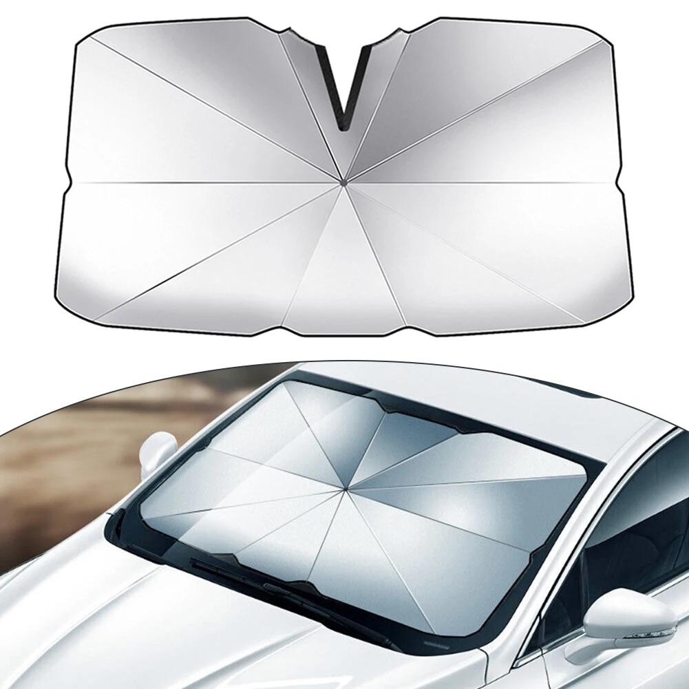 

Practical Sun Shade Umbrella Front Visor Cover 145*79cm 1PC 1x Accessory Black+Silver Nylon+titanium Silver Glue