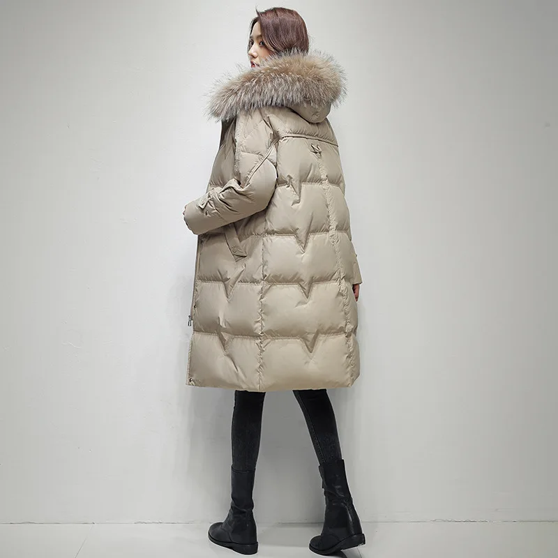 Mid-length down jacket women's high-end women's fashion winter over the knee Korean version white  large size wholesale