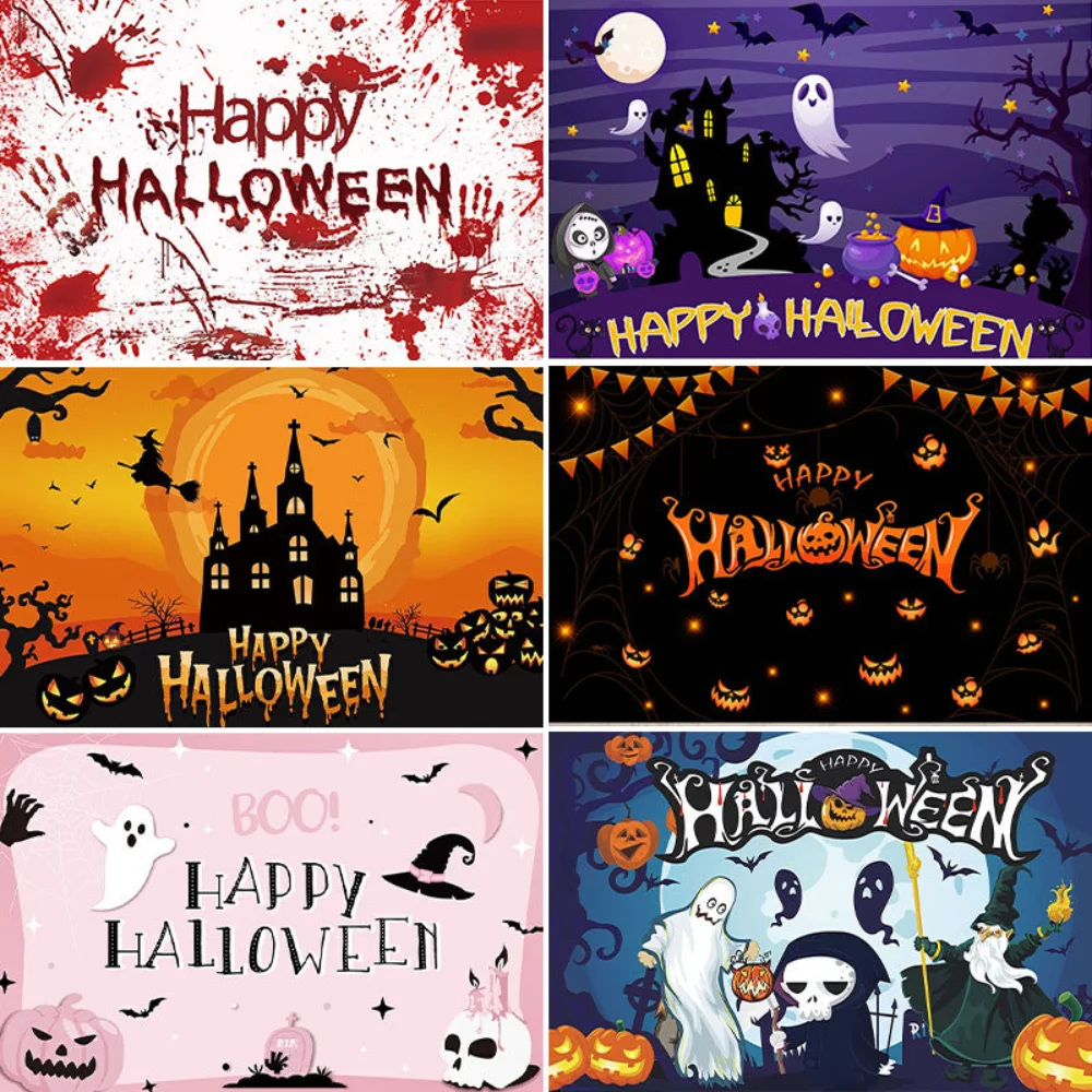 

1pc 180x110cm Halloween Backdrop Cloth Happy Halloween Decoration 2023 Ghost Pumpkin Background Banner Party Photography Decor