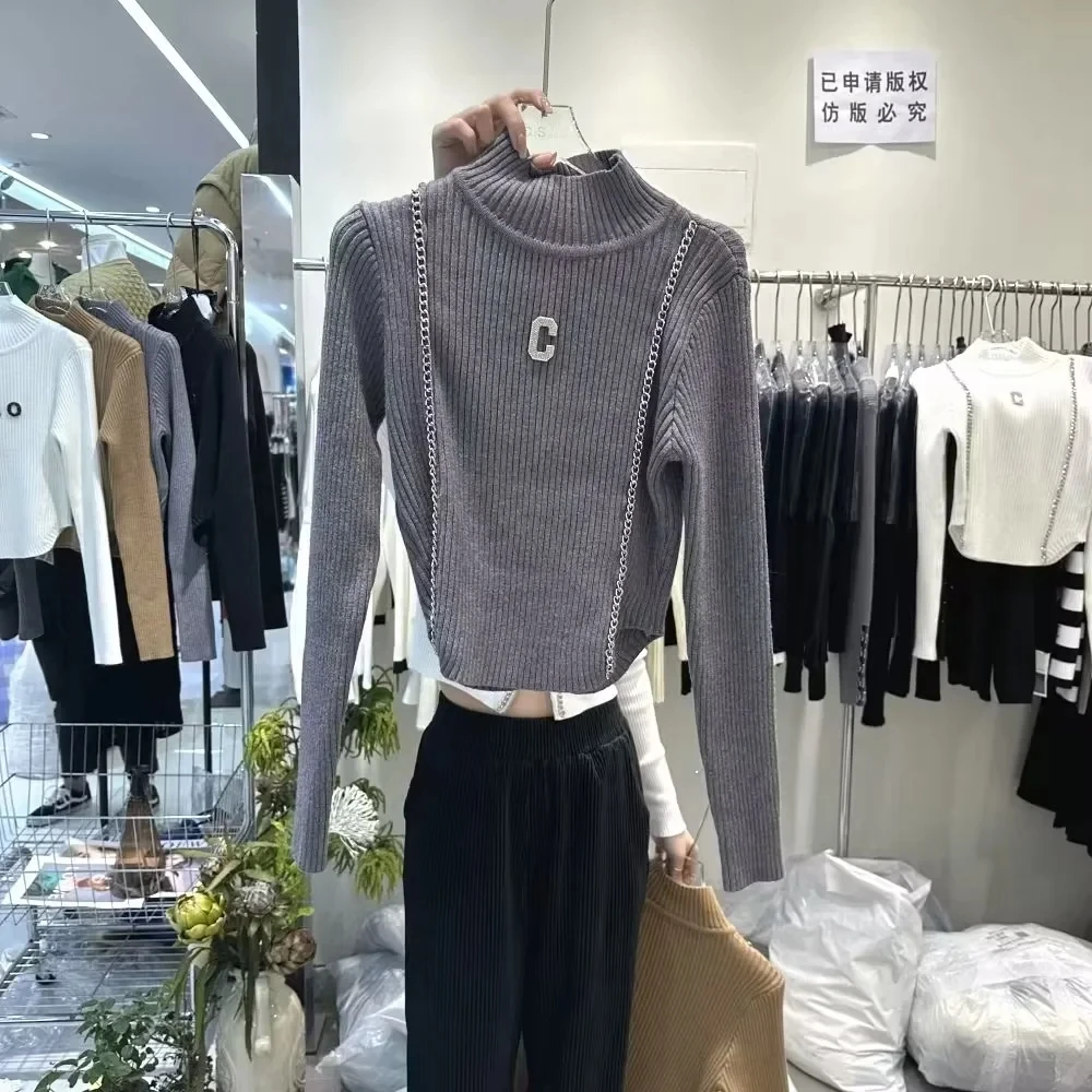 

Knitted Turtleneck Woman Sweater Pullover 2023 Autumn Winter Designer Luxury Female Jumper Top Knitwear Clothes