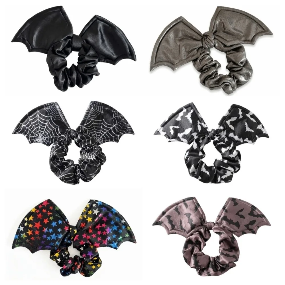Фото Модная резинка для волос Fashion Star Bat Scrunchie: Элегантный готический бантик для волос на Хэллоуин, серебряная резинка для волос с паутиной, для маскарадов №4