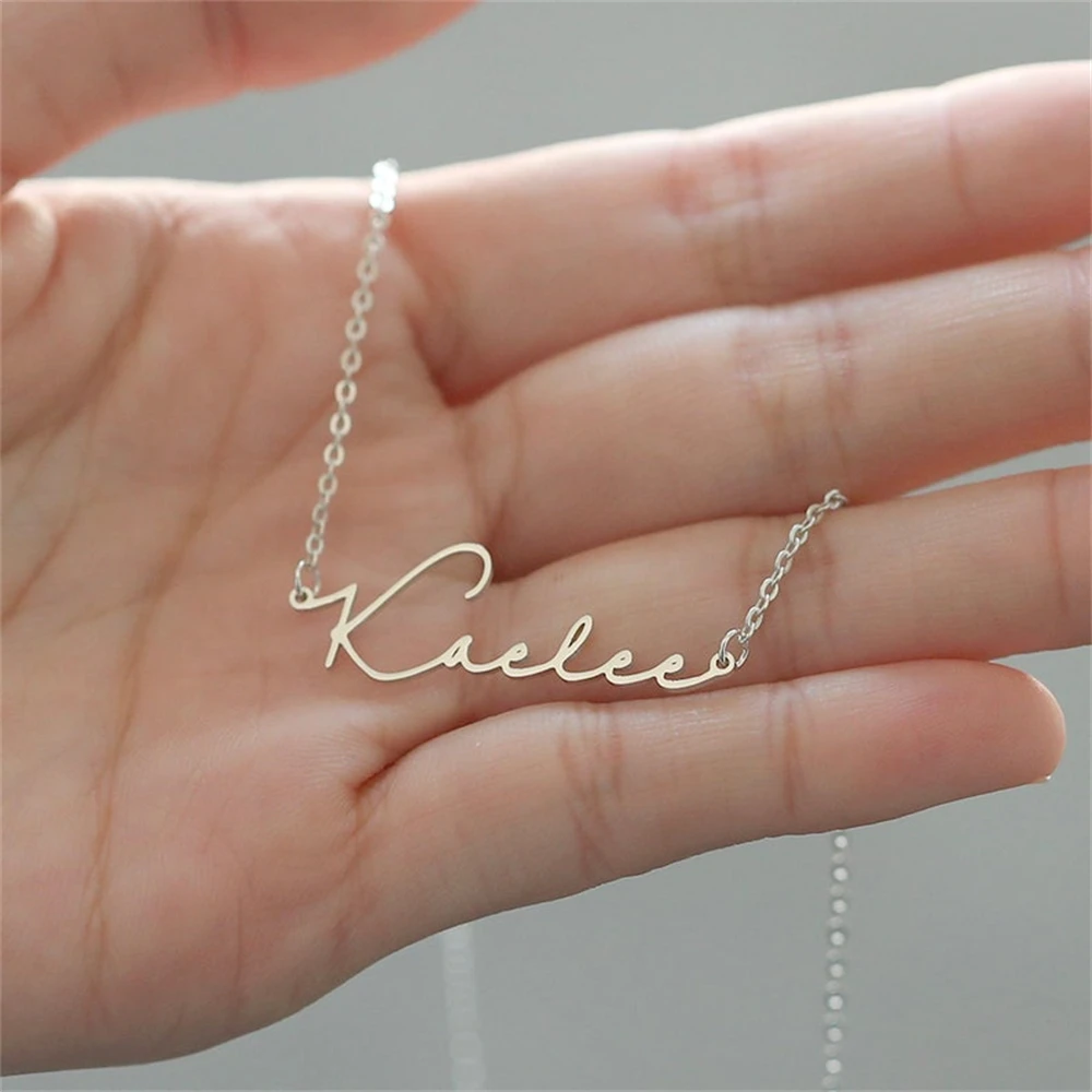 

Custom Personalized Name Necklace with Handmade Cursive Necklace Stainless Steel Nameplate Choker Jewelry Mothers Day Gift