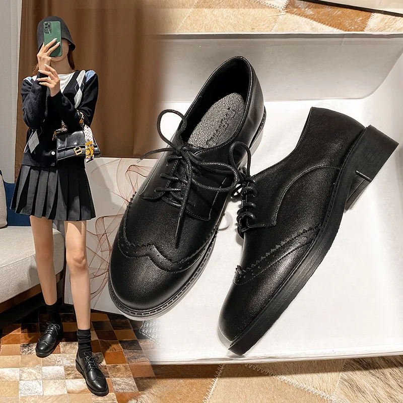 Fashion Women Flat Loafers Shoes British Style Black Thick Sole Soft Sole Work Shoes Lolita Platform Shoes Ladies Shoes