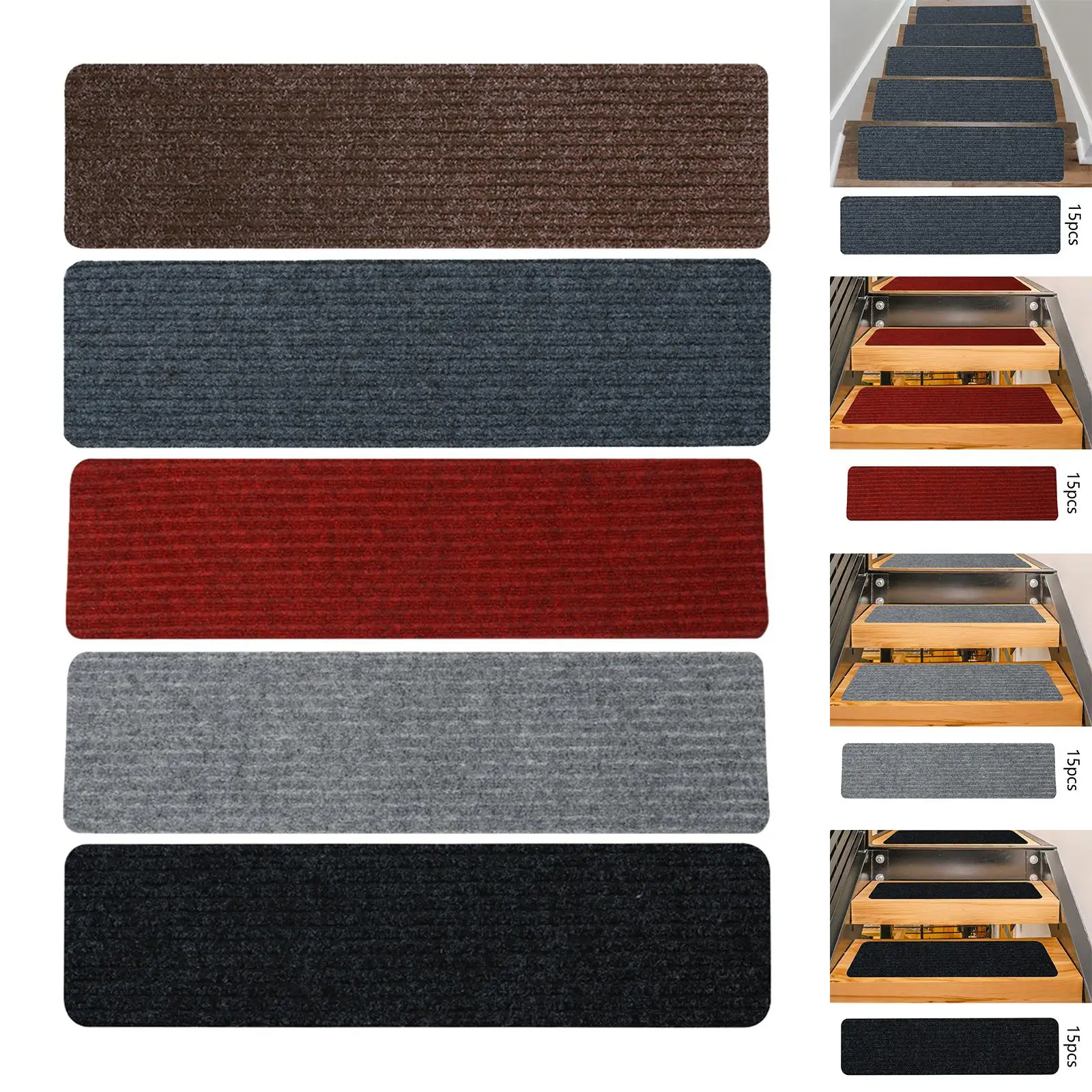 

15 Pieces Stair Rugs Stair Runner Stair Treads Stair Mats for Dogs Kids Wooden Steps Pets Elders Polyester Non Slip Carpet