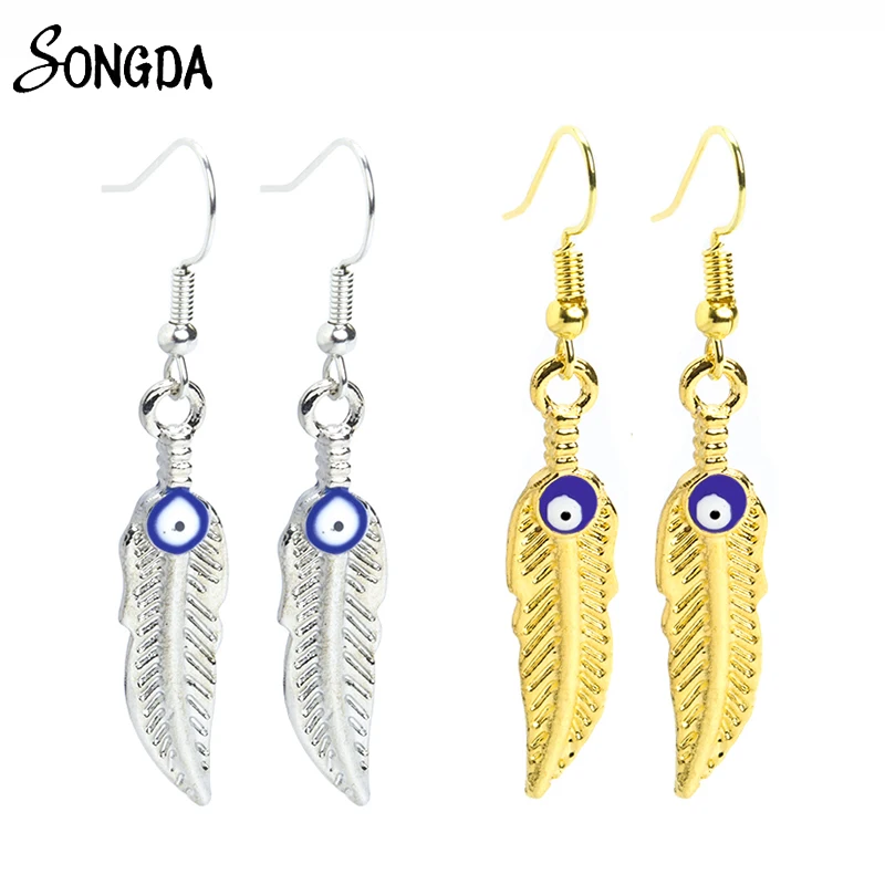 

Enamel Evil Eye Drop Earrings for Women Vintage Polish Greek Eye Feather Pendant Dangle Earrings Turkish Jewelry Wholesale Gifts