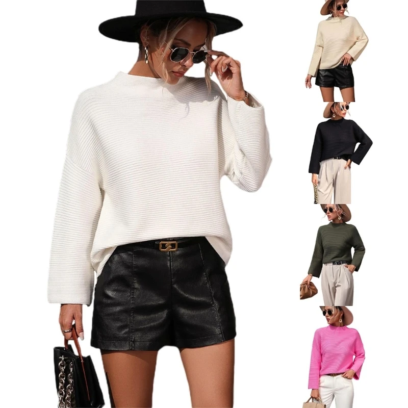 

Women Long Sleeve Crewneck Fashion Sweaters Soft Knitted Casual Winter Pullover Sweater Solid Color Sweater Streetwear