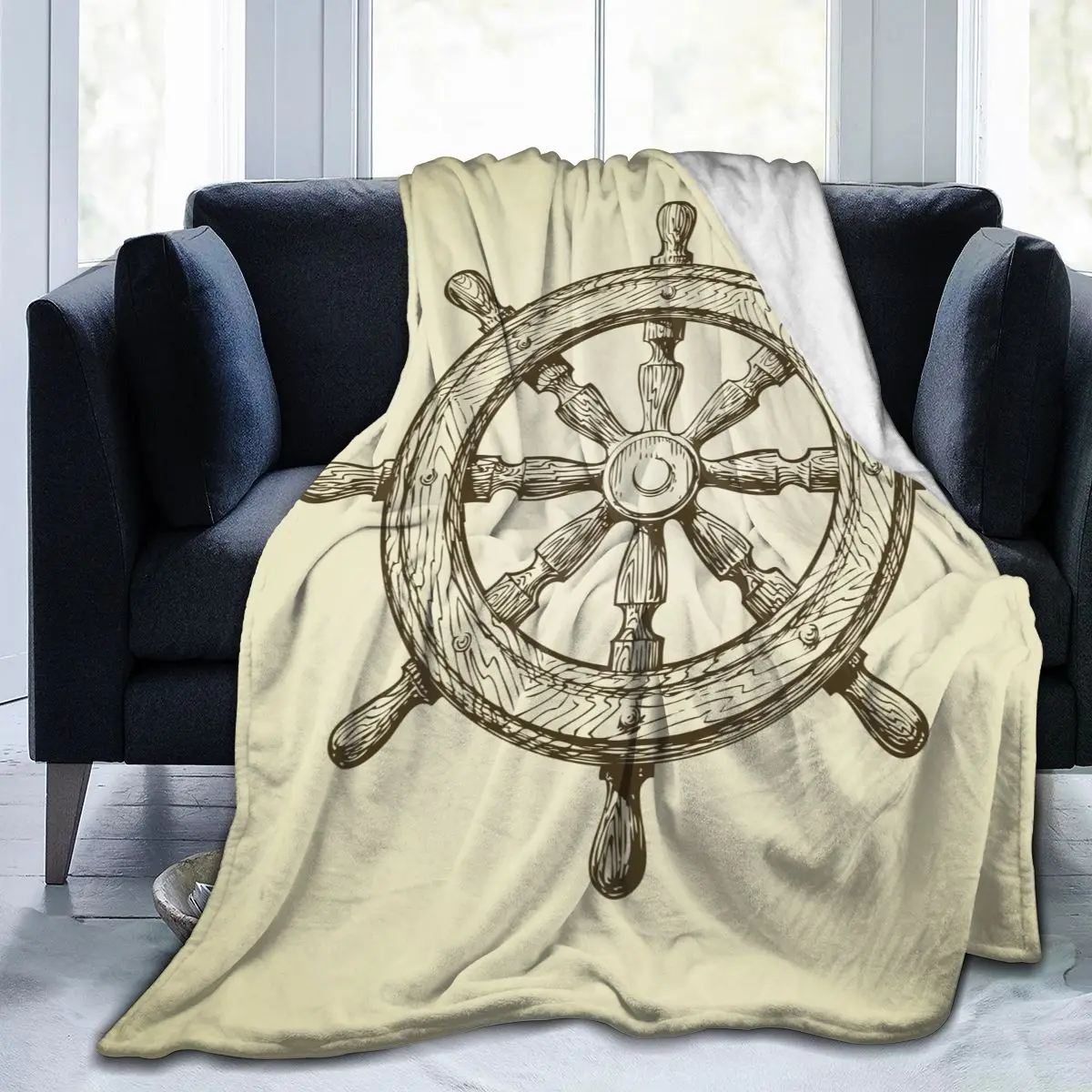 

Flannel Blanket Vintage Ships Wheel Ultra-Soft Micro Fleece Blanket for Bathrobe Sofa Bed Travel Home Winter Spring Fall